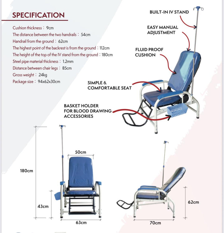 Blood Donation Chair with Infusion Support