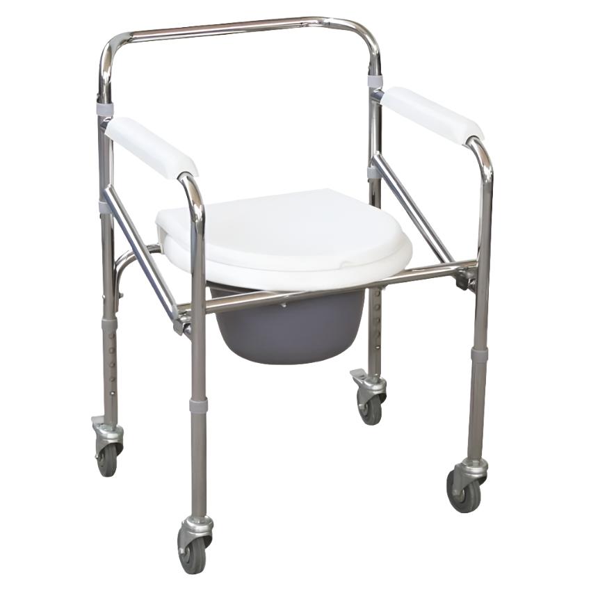 Lightweight Folding Aluminum Commode Chair with 3” Swivel Wheels ...